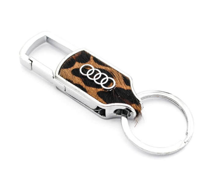 Designer Case Car Keychain with Carabiner Hook for Audi - Brown and Silver - Zoom Image