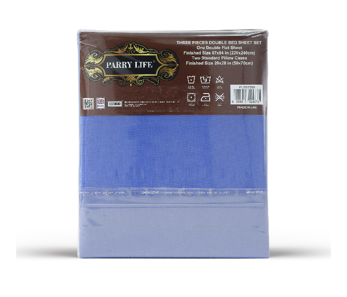 Parry Life PLBS7599V 3 Piece 90GSM Micro Fiber Machine Washable Double Flat Sheet - Blue - Zoom Image 5