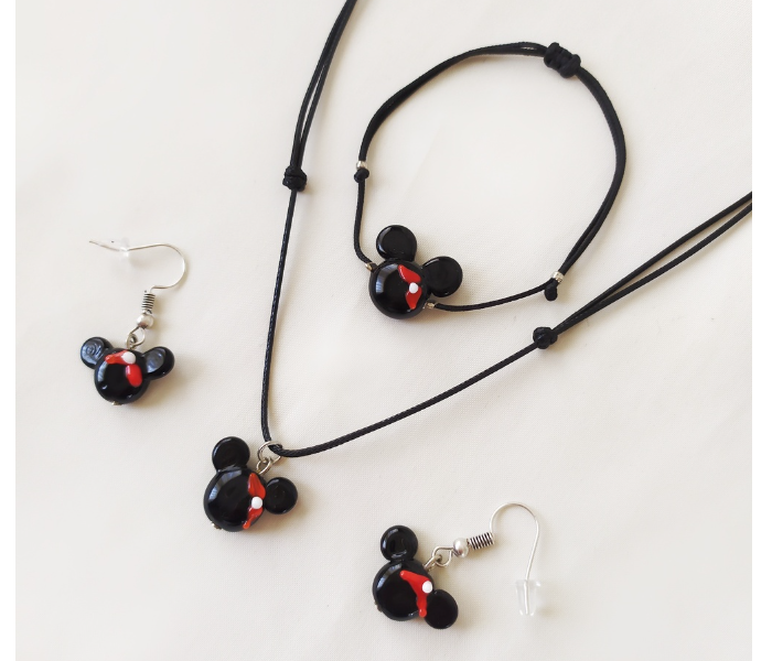 Handmade Glass Art Mickey Head Jewellery Set - Black - Zoom Image 4