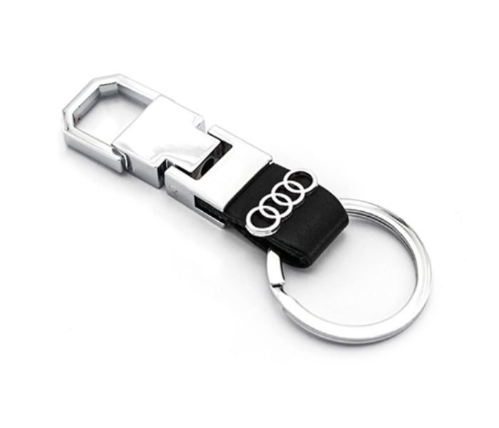 Steel Case Car Keychain with Carabiner Hook for Audi - Black and Silver - Zoom Image