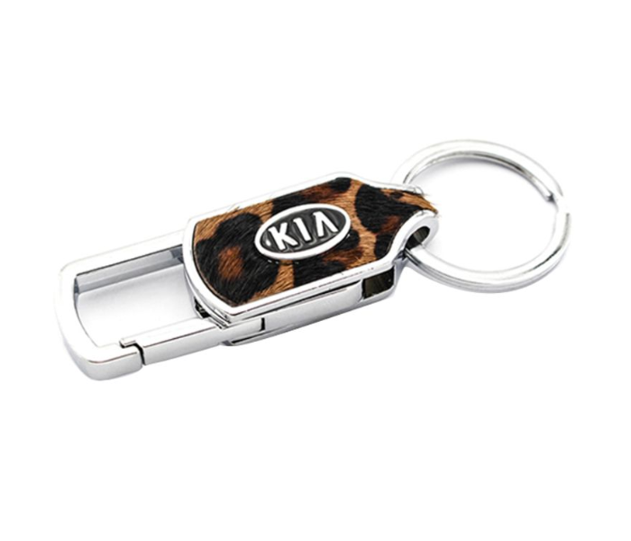 Designer Case Car Keychain with Carabiner Hook for KIA - Brown and Silver - Zoom Image