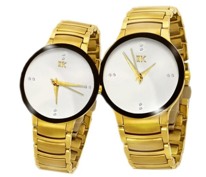 Jubilee Fashion 2 Pc Gold Couple Watches - White   - Zoom Image