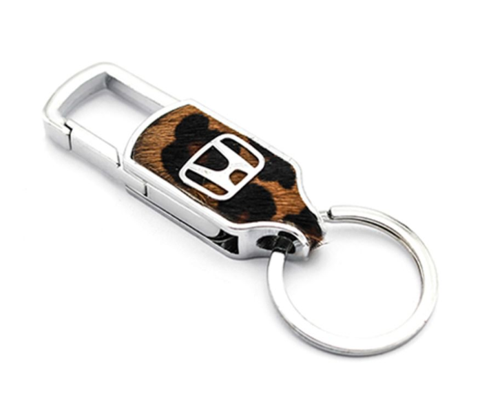 Designer Case Car Keychain with Carabiner Hook for Honda - Brown and Silver - Zoom Image