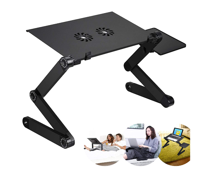 Portable Large Size Adjustable Laptop Table with Mouse Pad and Cooling Fan Stand for Bed and Sofa – Black - Zoom Image 1