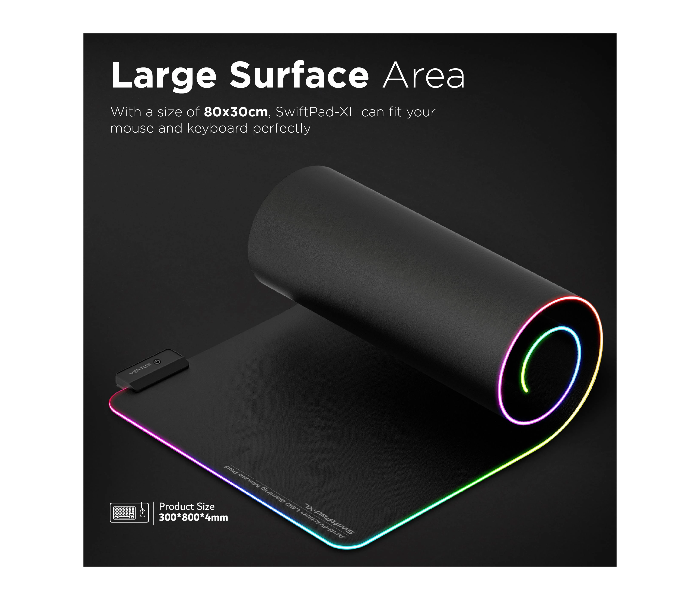 Vertux SWIFTPAD-XL RGB Foldable Anti-Friction Fabric Extra Large Gaming Mouse Pad - Black - Zoom Image 4