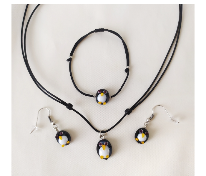 Handmade Glass Art Penguin Jewellery Set - Black - Zoom Image 1