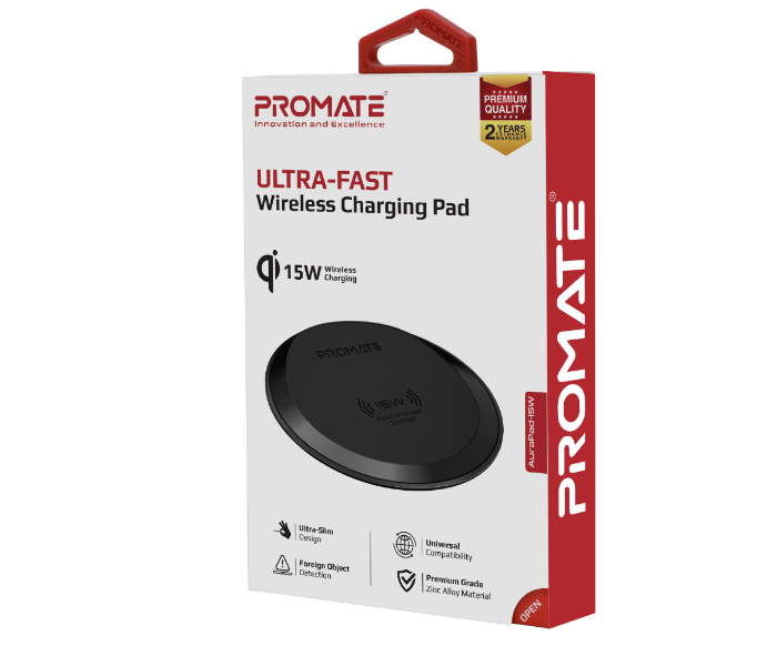 Promate AURAPAD-15W Premium Ultra Slim 15W Fast Wireless Charging Pad with Anti Slip Surface - Grey - Zoom Image 4