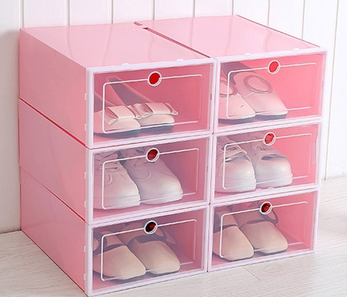 1 PC Stockable Transparent Shoe Box Multi Use Plastic Shoe Storage Box Organizer - Pink - Zoom Image 1