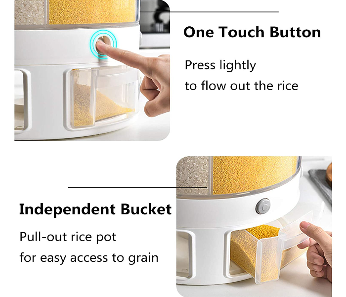 Rice Dispenser Rotating Grain Storage Container Large Sealed Grain Container with Lid Moisture Proof Household Cereal Dispenser Bucket for Kitchen - White - Zoom Image 7