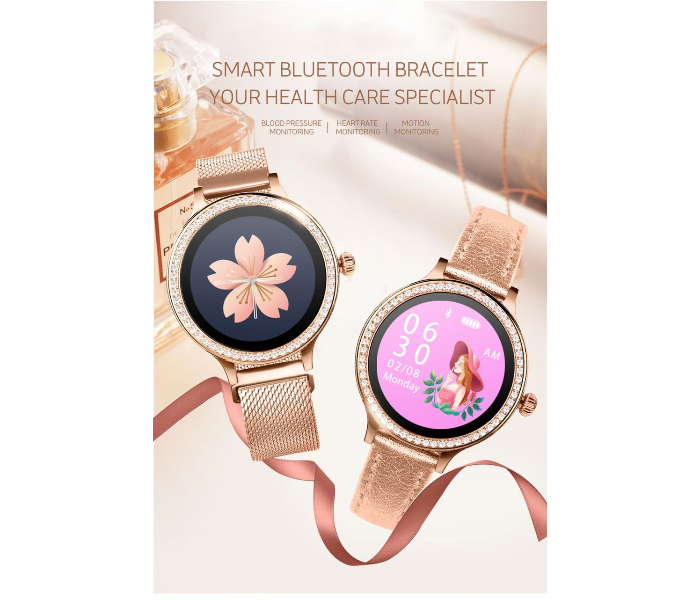 Metal Strap Stylish 1.28Inch Heart Rate Monitor 180mAh IP67 Waterproof Android and IOS 42mm Ladies Smart Watch - Gold - Zoom Image 2