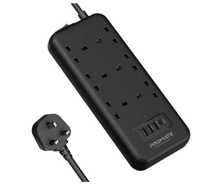 Promate POWERCORD32W-4M 4 Meter 10 in 1 Surge Protector Power Extension with 6 AC Outlet Power Strip with USB C Port - Zoom Image 1