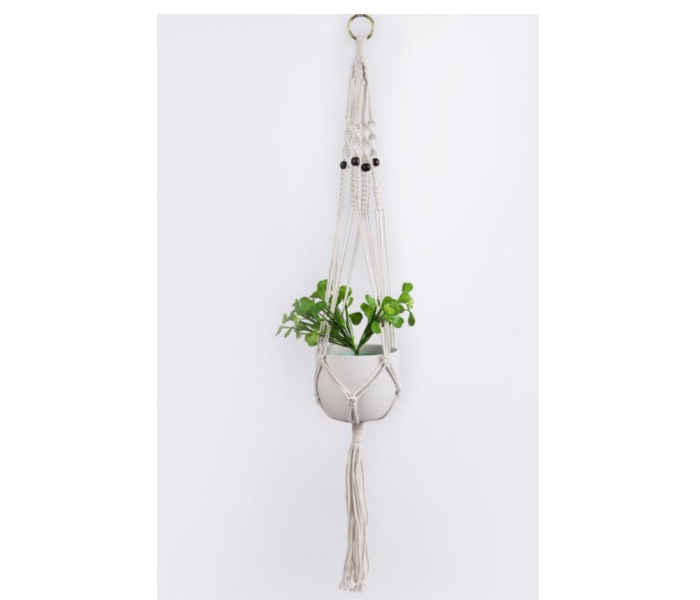 Serah Home Decors Hanger with Tale Wooven Macrame Hanger Design 3 - White - Zoom Image