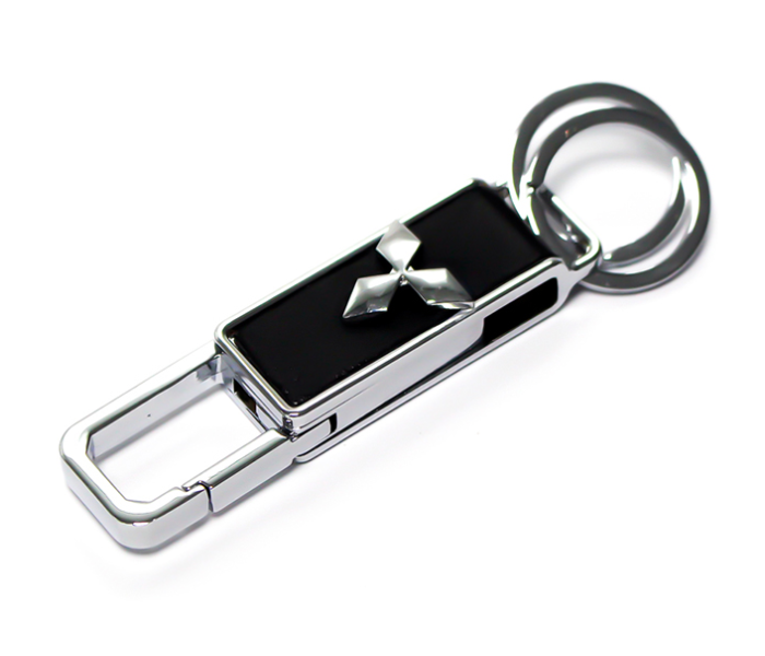 Car Keychain with Carabiner Hook for Mitsubishi - Black and Silver - Zoom Image