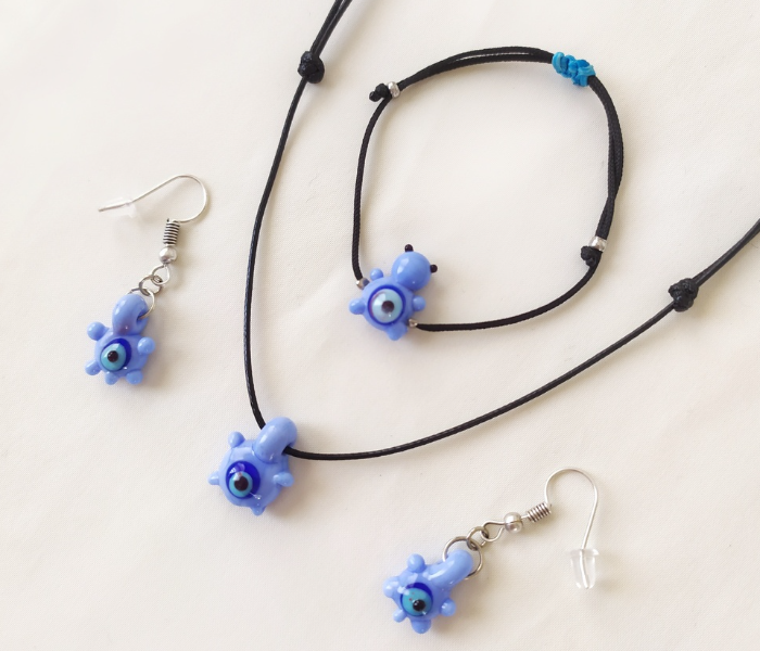 Handmade Glass Art Turtle Jewellery Set - Blue and Black - Zoom Image 4