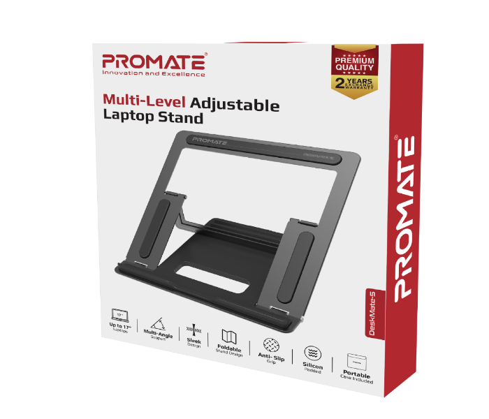 Promate DESKMATE-5 Aluminum Multi Level Notebook Stand with Anti Slip Pads - Silver - Zoom Image 4