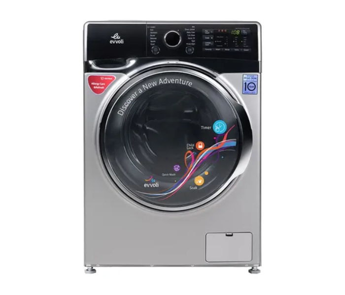 Evvoli EVWM-FDDH-914S 9 KG 1400 PRM Direct Drive Motor Washing Machine – Silver and Black - Zoom Image 1