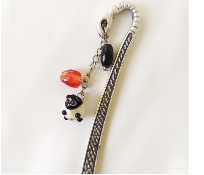 Handmade Glass Art Bookmark of Lamb -  Black and White - Zoom Image 3