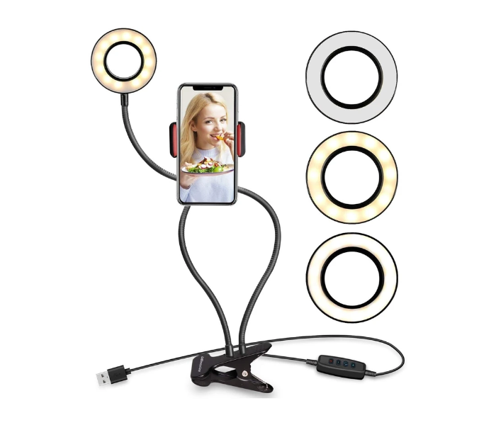 Selfie Ring Light Phone Holder Stand Clip with Flexible Arms - Black - Zoom Image 1