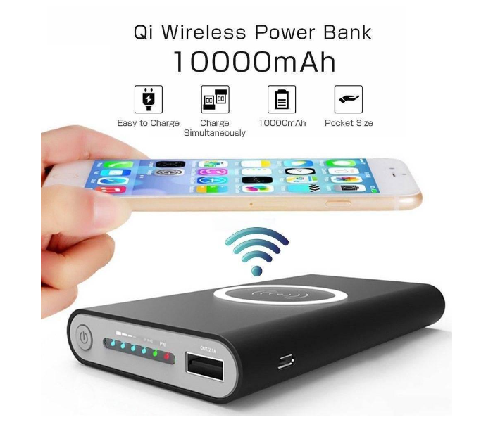 V-walk 10000mAh Wireless Charging Power Bank With USB - Black - Zoom Image 1