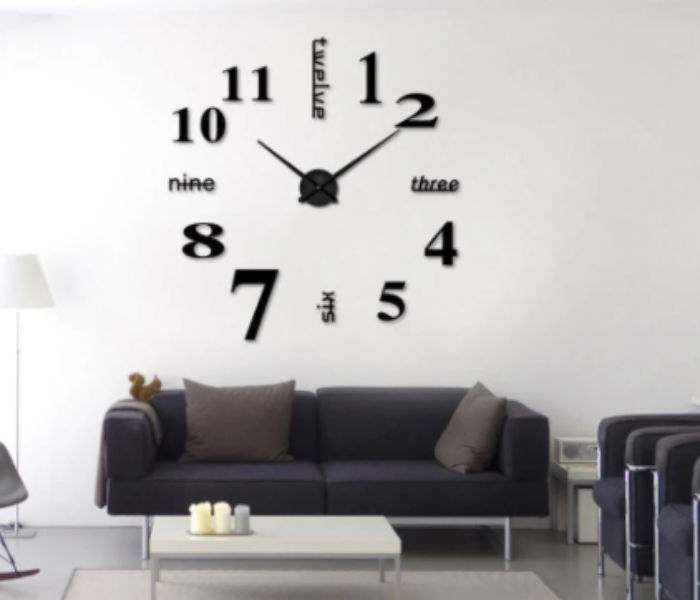 Large DIY 3D Mirror Effect Sticker Digital Wall Clock - Black  - Zoom Image 1