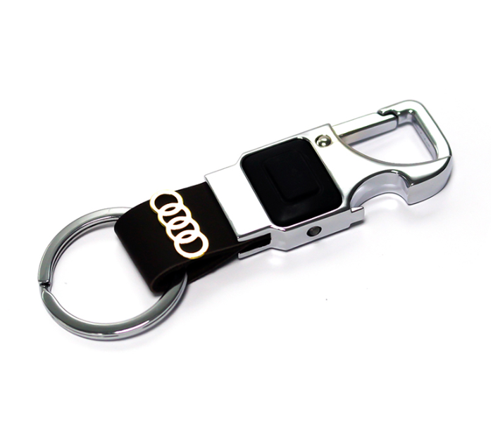 Brand Logo Keychain with Carabiner Hook for Audi - Black and Silver - Zoom Image