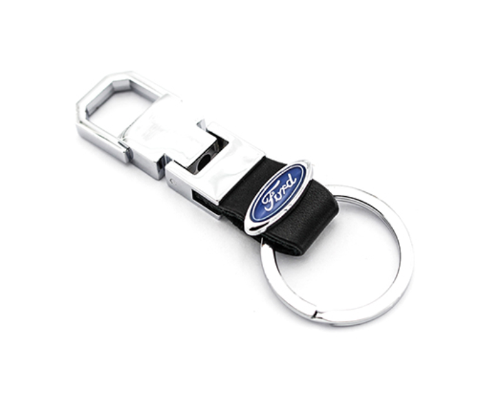 Steel Case Car Keychain with Carabiner Hook for Ford - Black and Silver - Zoom Image