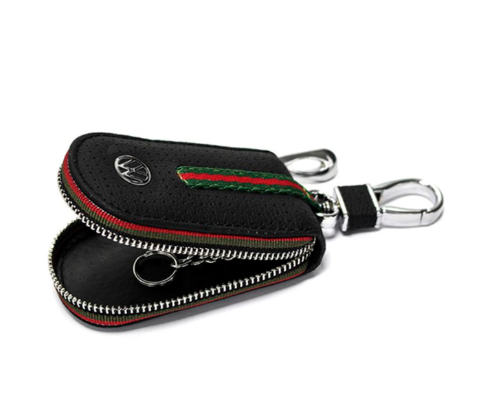 Carabiner Hook Keychain with Fob Case for Volkswagen - Black and Silver - Zoom Image