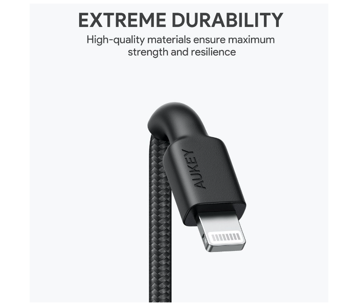 Aukey CL12B Braided Nylon USB-C to Lightning Cable 18cm - Black - Zoom Image 3