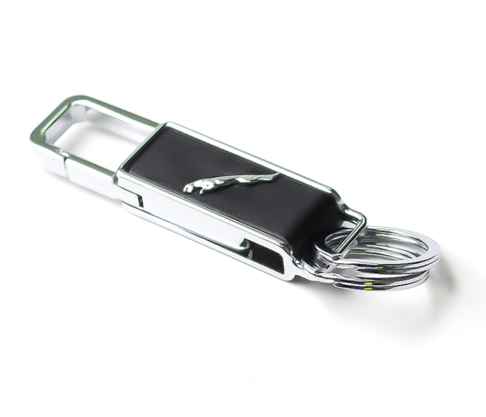 Car Keychain with Carabiner Hook for Jaguar - Black and Silver - Zoom Image