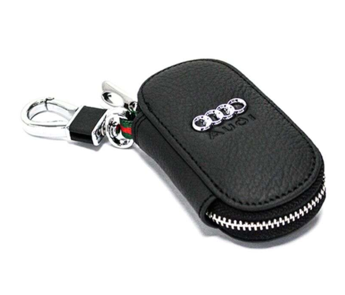 Fob Case Keychain with Carabiner Hook for Audi - Black and Silver - Zoom Image