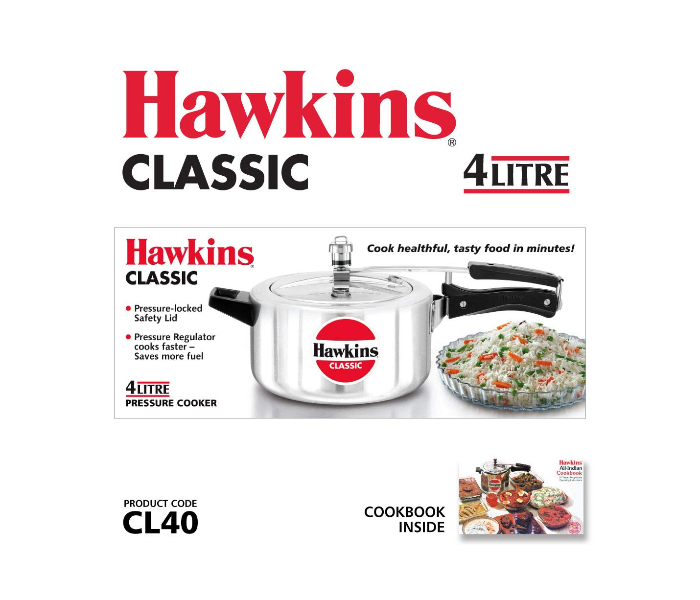 Hawkins B10W-CL-40 4 Litre Classic Pressure Cooker - Silver - Zoom Image 2