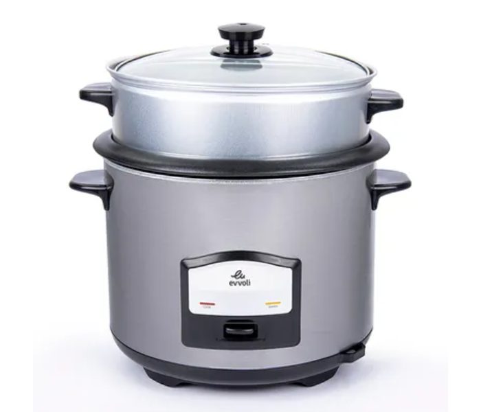 Evvoli EVKA-RC6501S 750W 6.5 Litter Up To 12 Cup Of Rice Non-Stick 2 In 1 Rice Cooker with Steamer  - Black and Silver - Zoom Image 1