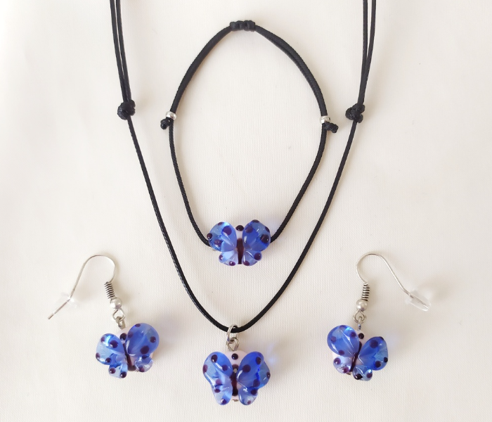 Handmade Glass Art Butterfly Jewellery Set - Navy Blue - Zoom Image 1