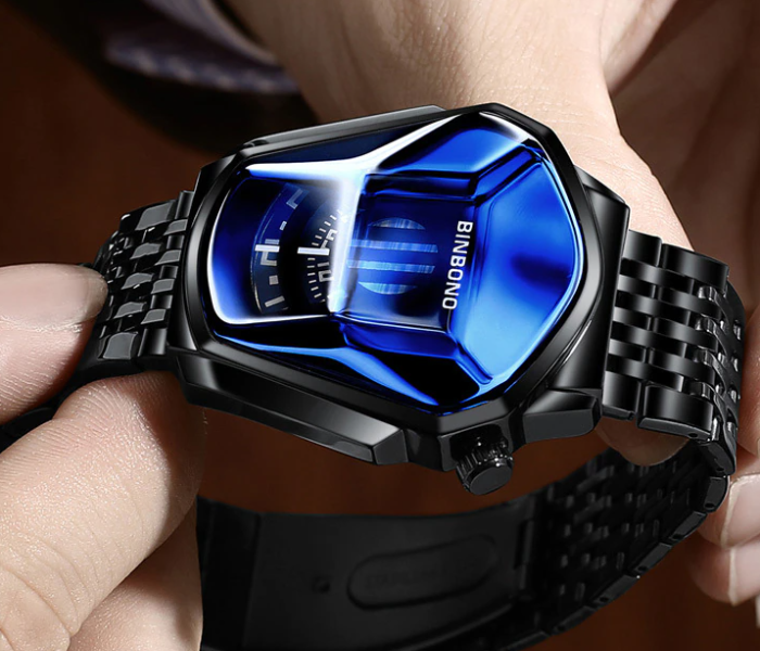 Diamond Style Waterproof Quartz Wristwatch- Black and Blue - Zoom Image 2