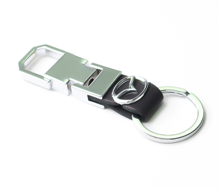 Steel Case Car Keychain with Carabiner Hook for Mazda - Black and Silver - Zoom Image