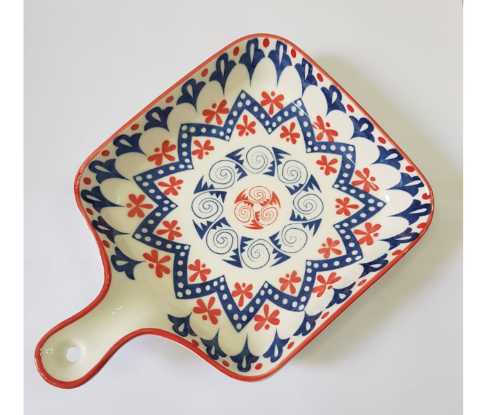 Handpainted Square Ceramic Serving Plate - Red and Blue  - Zoom Image