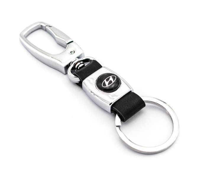 Logo Car Keychain with Carabiner Hook for Hyundai - Black and Silver - Zoom Image