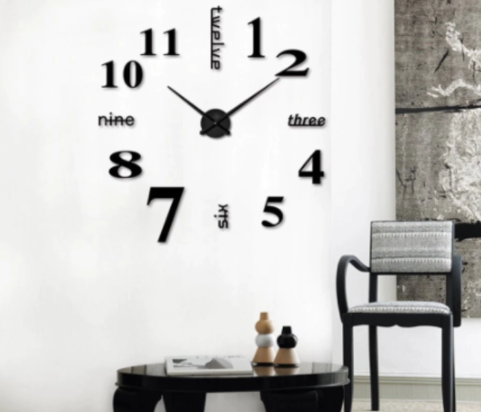 Large DIY 3D Mirror Effect Sticker Digital Wall Clock - Black  - Zoom Image 3