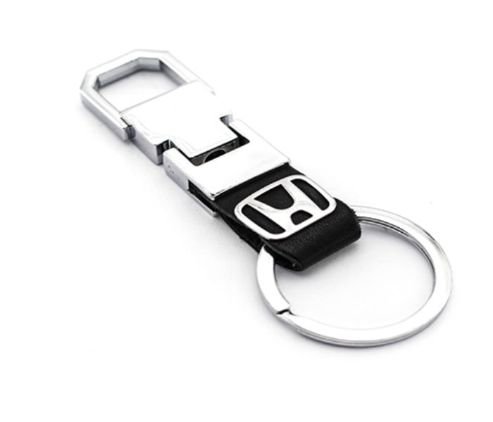 Steel Case Car Keychain with Carabiner Hook for Honda - Black and Silver - Zoom Image