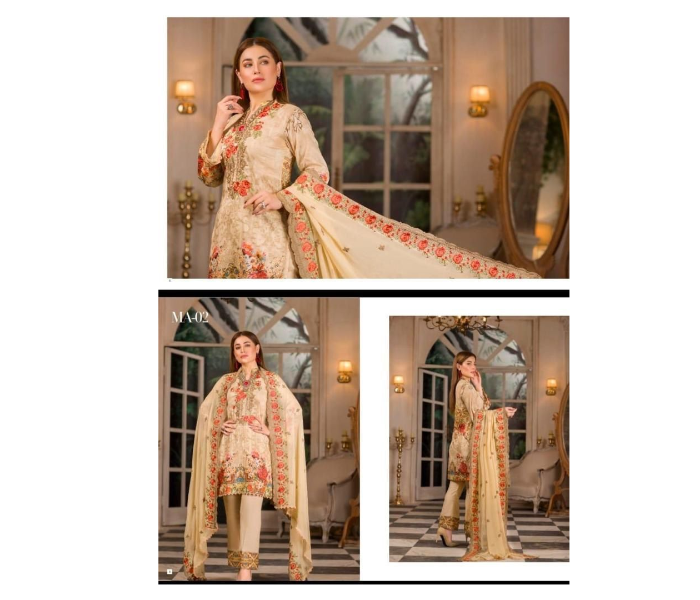 Trends Boutique MZ203 Premium Digital Print Embroidered Lawn Salwar Material with Embroidered Chiffon Dupatta - Yellow - Zoom Image