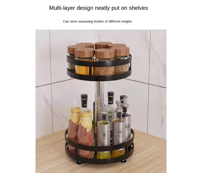 FN-3 Tier Kitchenware Rack Rotating Multifunctional Spice Rack Bathroom Cosmetic Shelf Stainless Steel Storage Rack - Black - Zoom Image 1