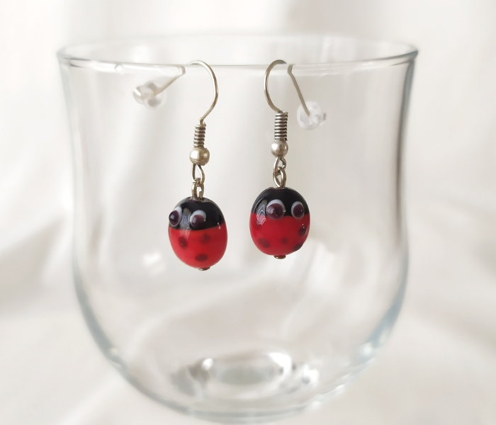 Handmade Glass Art Ladybug Jewellery Set - Maroon - Zoom Image 2