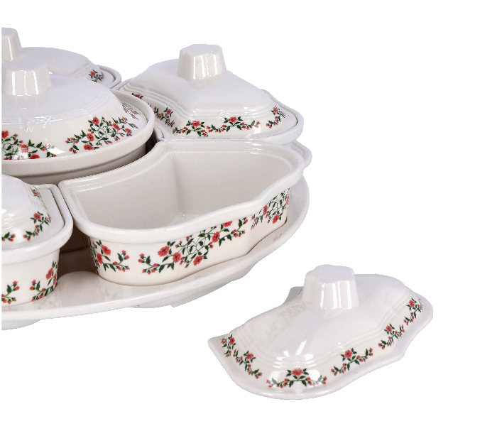 Royalford RF9993 14 Piece Rotating Serving Tray Floral - White - Zoom Image 3