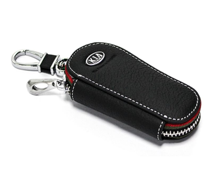 Key Case Ring with Carabiner Hook for KIA - Black and Silver - Zoom Image