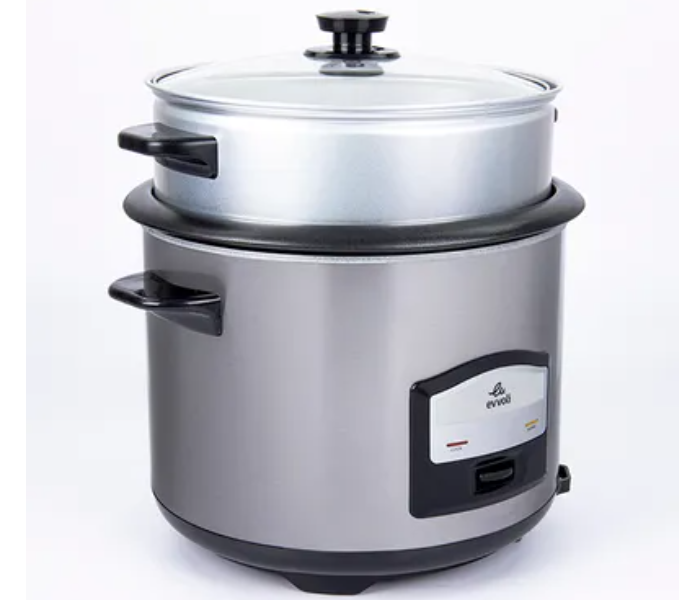 Evvoli EVKA-RC6501S 750W 6.5 Litter Up To 12 Cup Of Rice Non-Stick 2 In 1 Rice Cooker with Steamer  - Black and Silver - Zoom Image 2