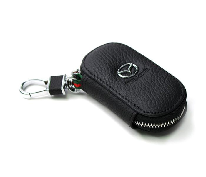 Fob Case Keychain with Carabiner Hook for Mazda - Black and Silver - Zoom Image