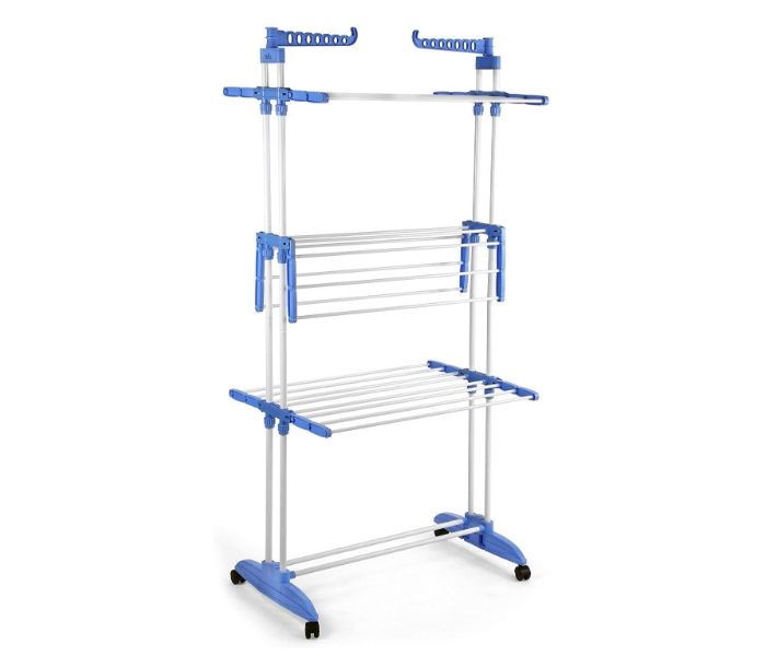 3 Layer Clothes Hanger Rack or Cloth Drying Stand- Blue - Zoom Image 1