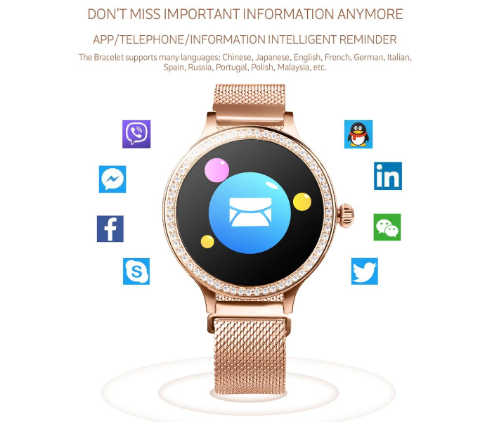 Metal Strap Stylish 1.28Inch Heart Rate Monitor 180mAh IP67 Waterproof Android and IOS 42mm Ladies Smart Watch - Rose Gold - Zoom Image 3