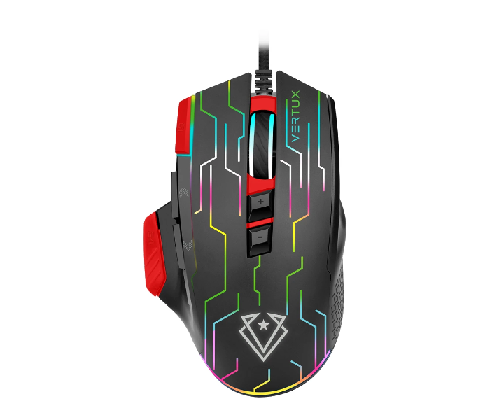 Vertux KRYPTONITE 10000DPI RGB 9 Button Programmable Wired Gaming Mouse - Red - Zoom Image