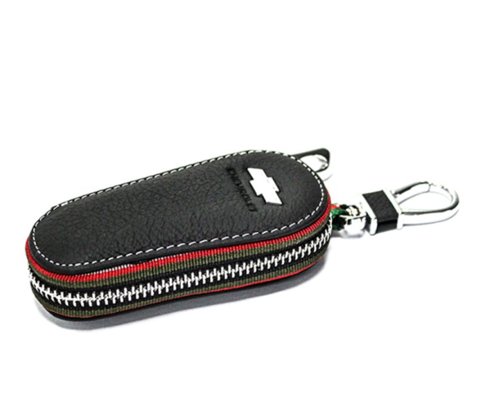 Key Case Ring with Carabiner Hook for Chevrolet - Black and Silver - Zoom Image